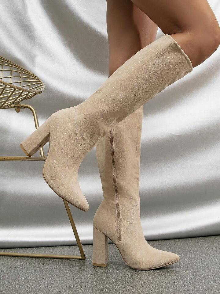 Botas de mujeres nuevo invierno simple con versátil de terciopelo material grueso de tacón alto... | SHEIN