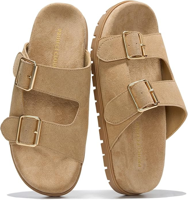 Project Cloud Genuine Leather Womens Sandals Comfortable & Non-Slip Slides for Women - Plush & So... | Amazon (US)