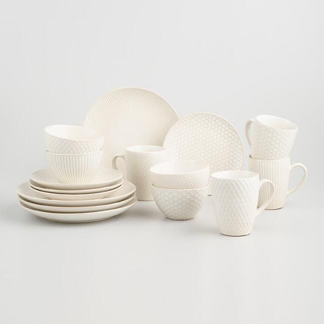 White Textured Ceramic 16 Piece Dinnerware Set | World Market
