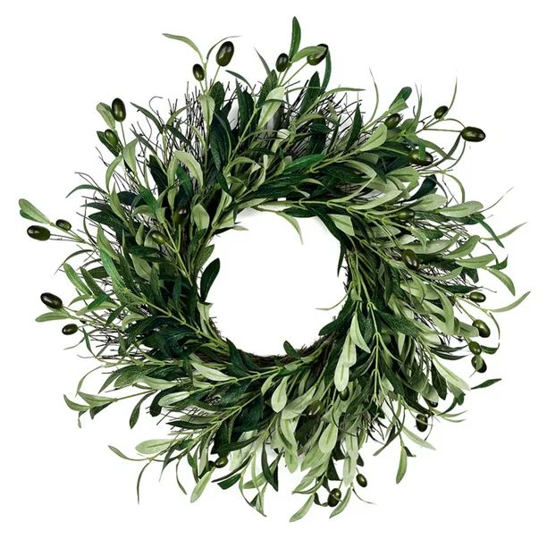 18" Artificial Green Olive Wreath Greenery Wreath with Olive Leaves,Olive Bean for Front Door Ind... | Walmart (US)