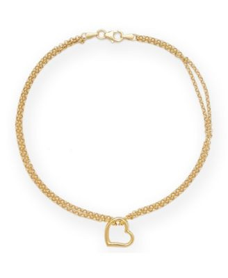 Curata Jewelry Solid 10K Yellow Gold 10 Inch Double Strand Open Love Heart Anklet | Macy's