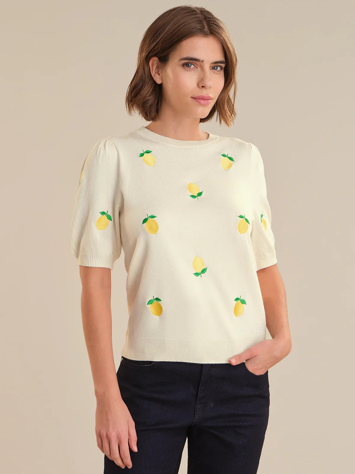 89th & Madison Lemon Embroidery Knit Pullover | 89th + Madison