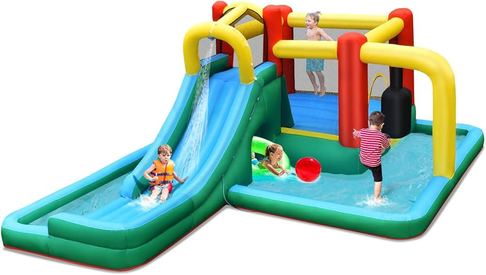 HONEY JOY Inflatable Water Slide, 6 in 1 Giant Jumping Water Bounce House Waterslide Park w/Splas... | Amazon (US)
