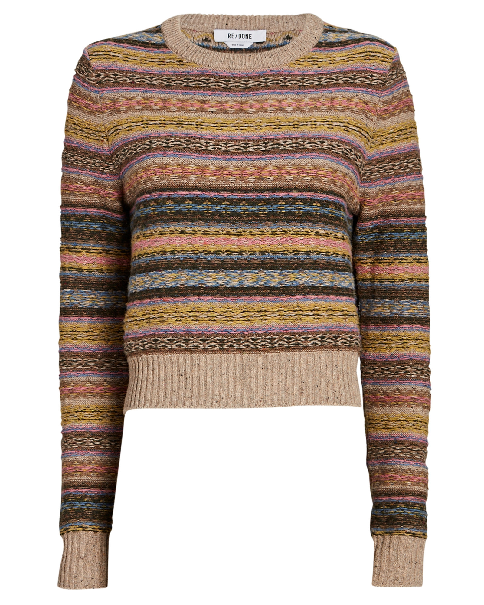 RE/DONE 60s Shrunken Fair Isle Sweater, Brown L | INTERMIX