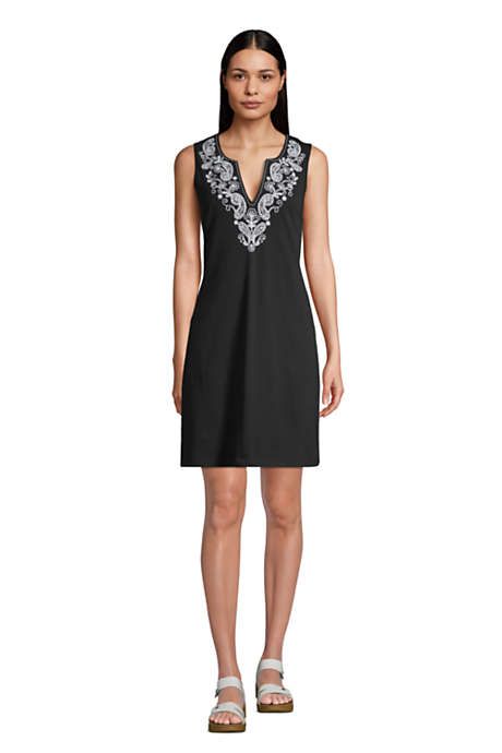 Women's Cotton Jersey Embroidered Sleeveless Swim Cover-up Dress | Lands' End (US)