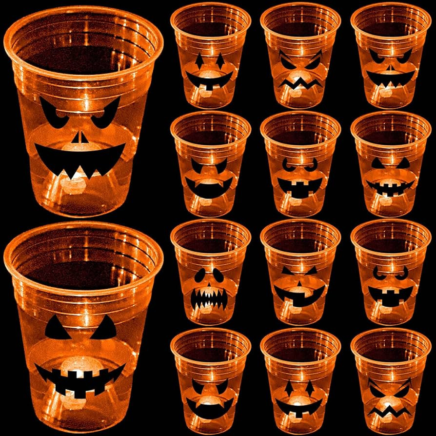 mishunyus 24 Pcs Halloween Glow Pumpkin Party Cups, Night Party Decoration & for Kids, Adults Tri... | Amazon (US)