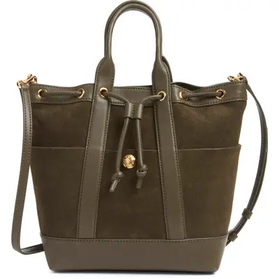 Veronica Beard Goody Bag Suede & Leather Bucket Bag in Cypress at Nordstrom | Nordstrom