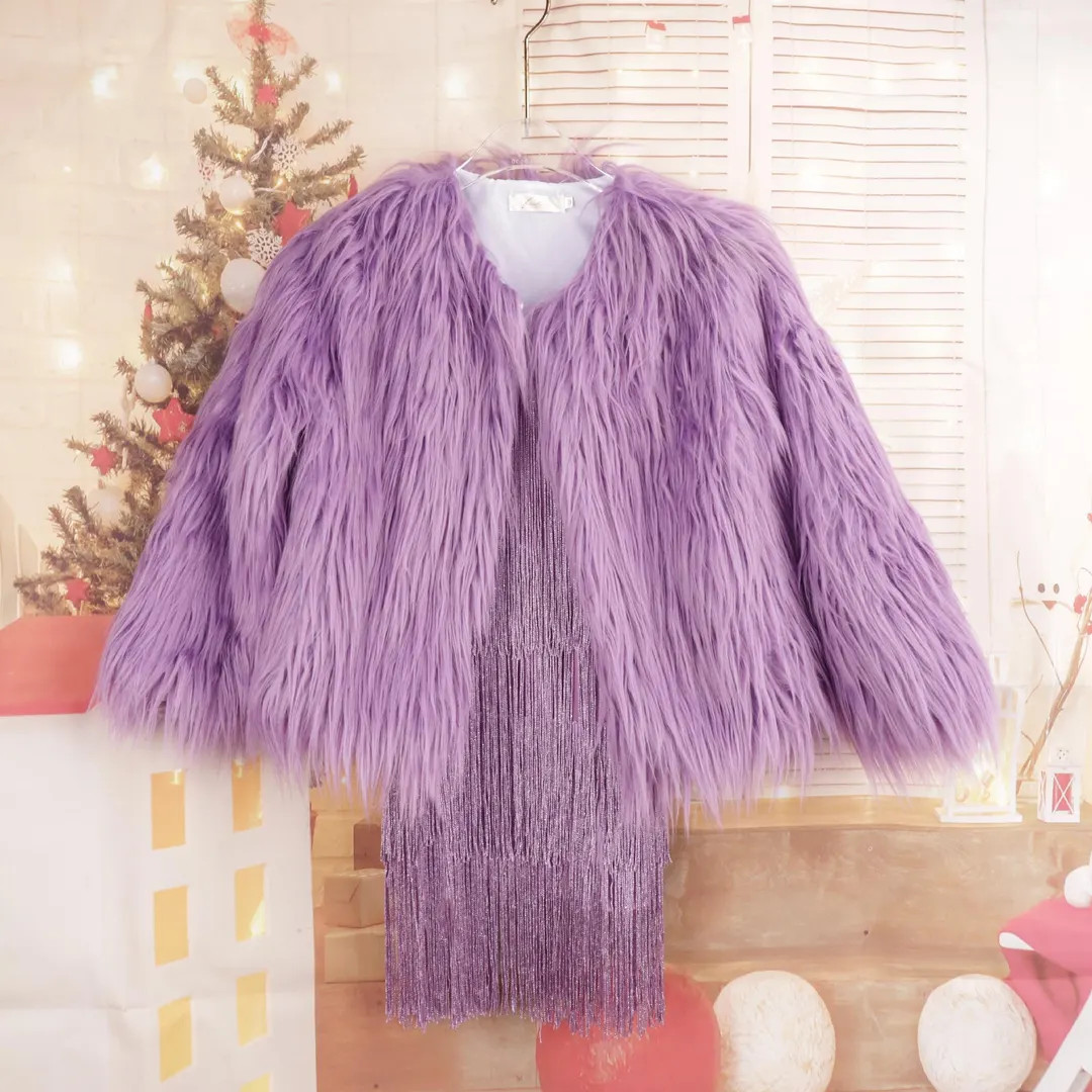 Lavender Faux Fur Coat Jacket,fringe Dress,fluffy Coat,furry Coat,custom Gold Fringe Dress,inspir... | Etsy (US)