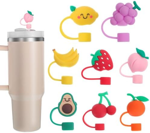 8 Pcs Straw Covers Cap for Stanley Cup, Silicone Fruit Straw Topper for Stanley 30&40 Oz Tumbler,... | Amazon (US)