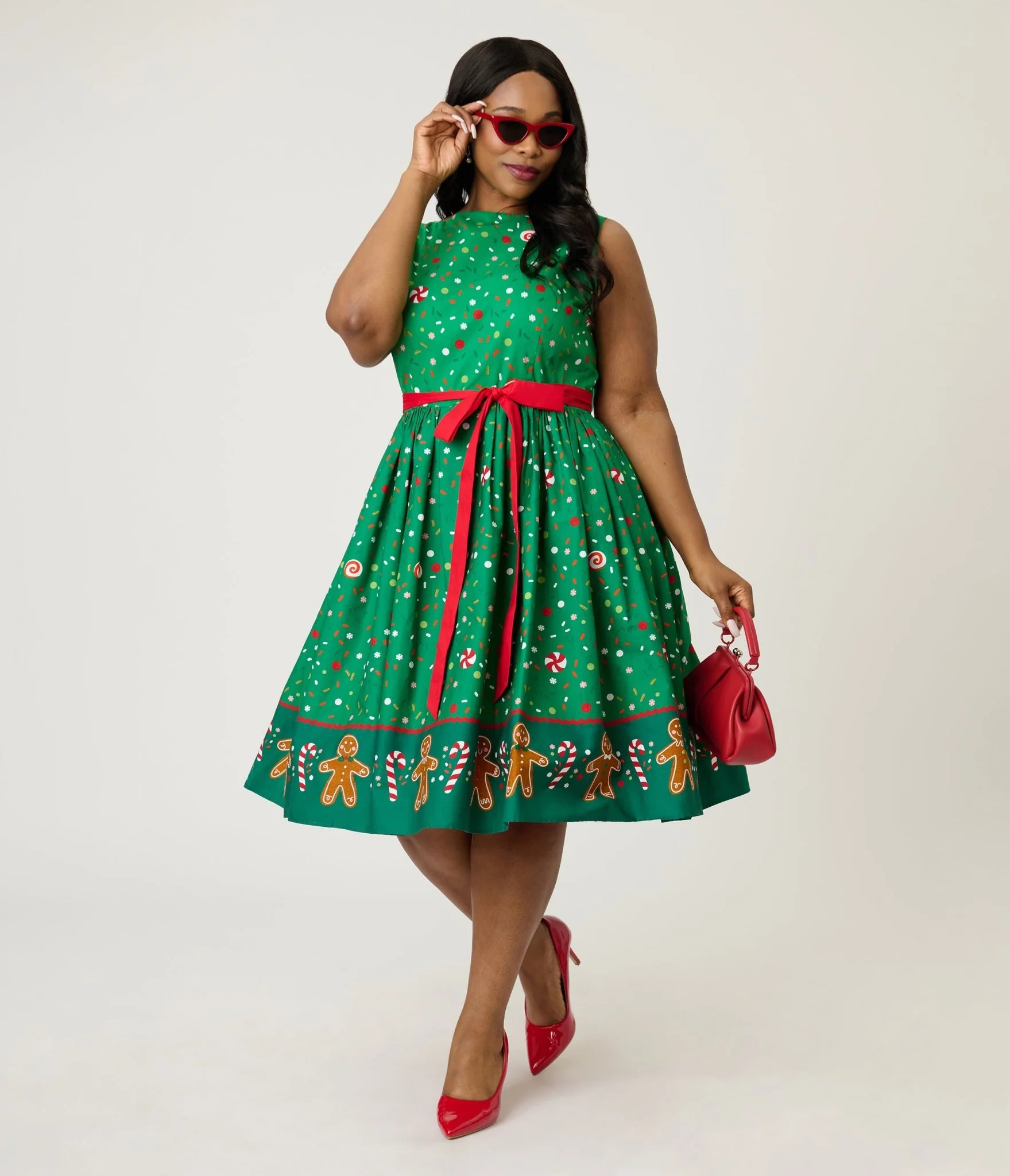 Unique Vintage Plus Size Gingerbread Man Border Print Sleeveless Cotto | UniqueVintage