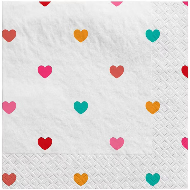 30ct Valentine's Day All Over Hearts Multicolored Disposable Lunch Napkin - Spritz™ | Target