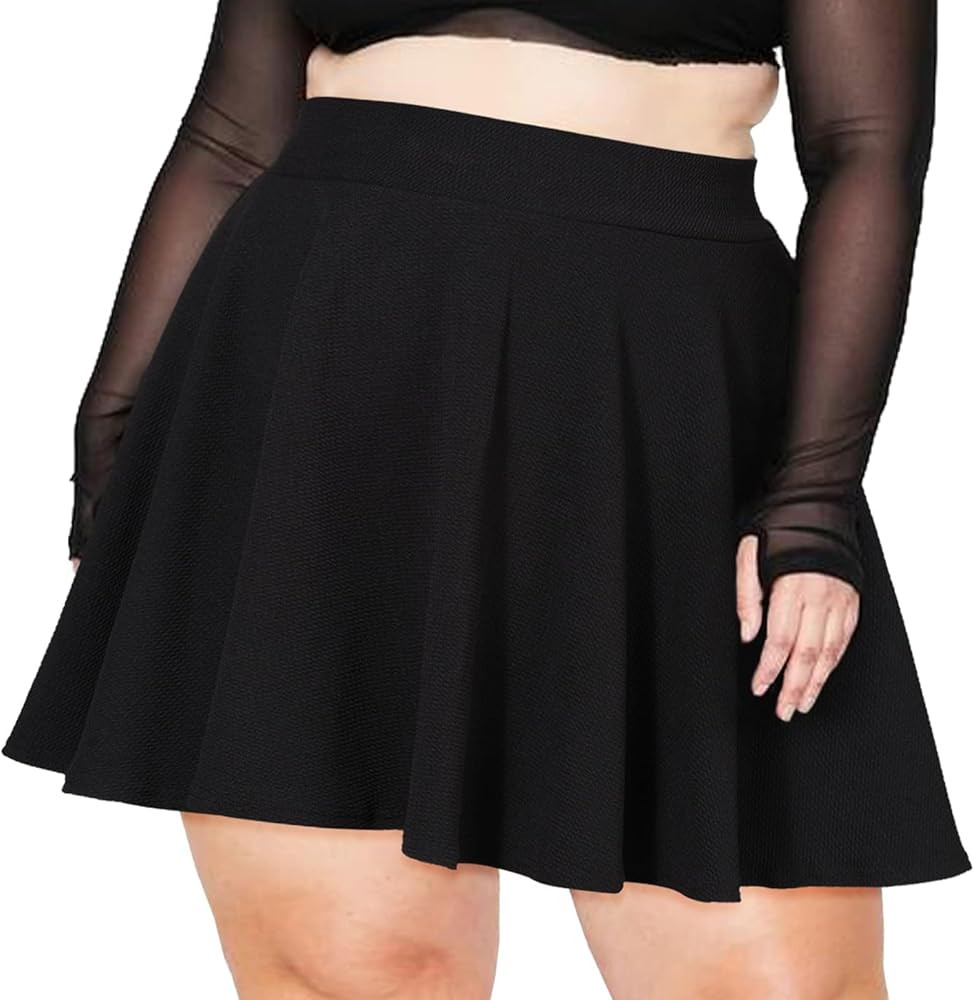Moon Wood Women's Plus Size Mini Skater Skirt- Basic Versatile High Waisted Flared Casual Stretch... | Amazon (US)