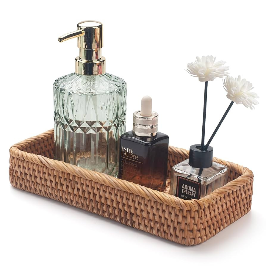 Rattan Bathroom Vanity Trays Toilet Tank Baskets Long Narrow Hand Towel Storage Basket for Storag... | Amazon (US)