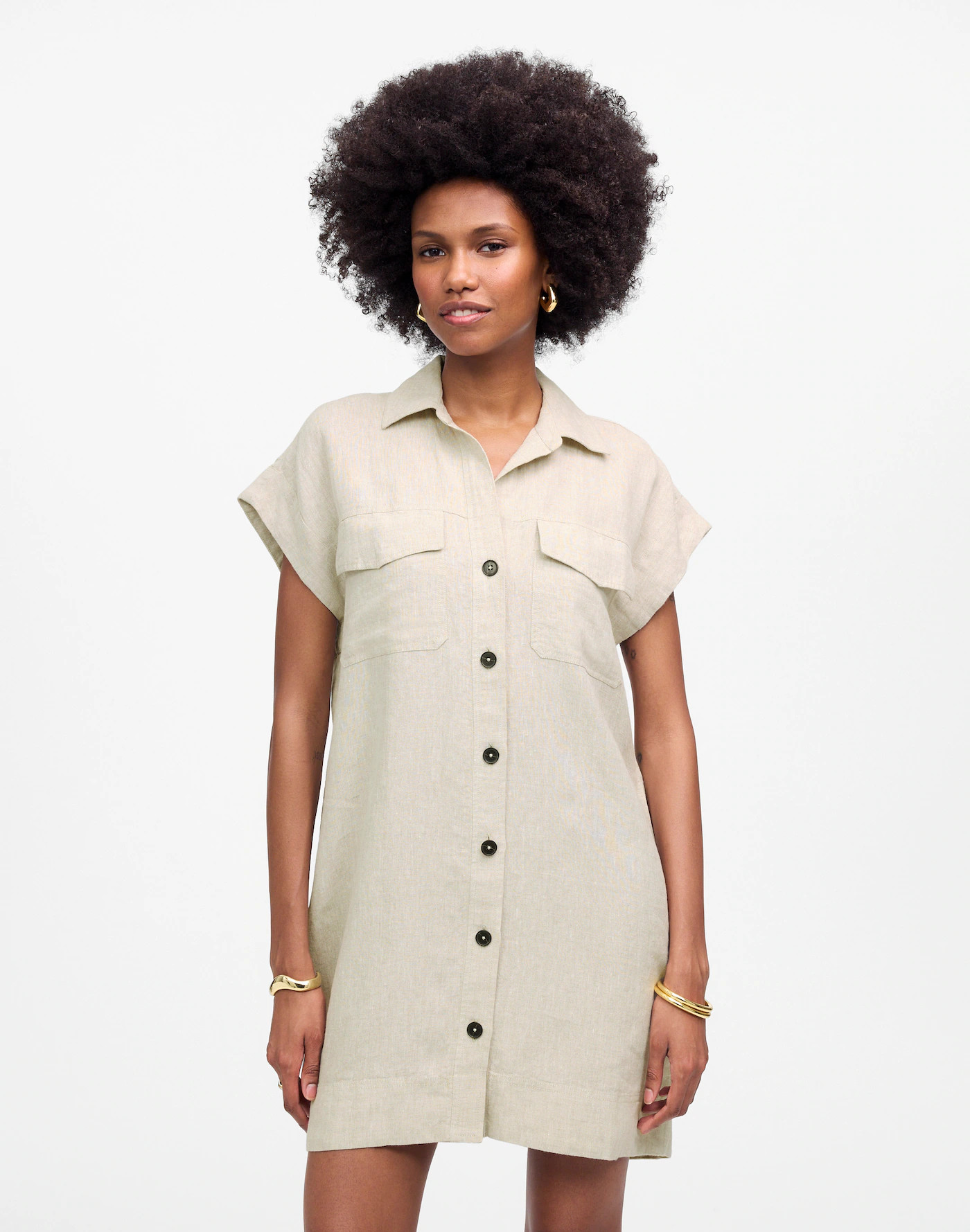 Utility Short-Sleeve Mini Shirtdress in 100% Linen | Madewell | Madewell