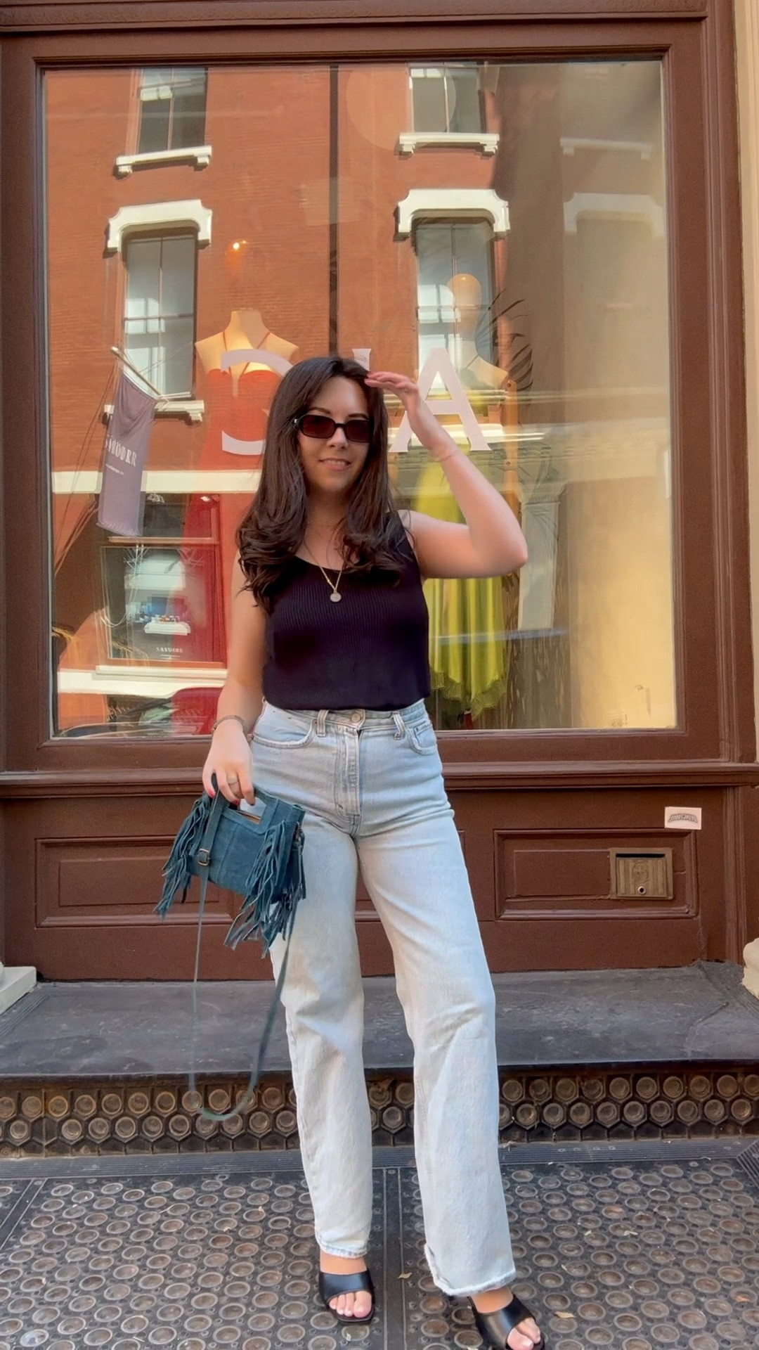 Minimal black tank + light wash denim = the kind of outfit that always works 🖤 Linked my straight leg jeans, black sandals, sunglasses & everyday basics for the easiest summer-in-NYC uniform

#LTKootd #LTKSeasonal #LTKvlog
