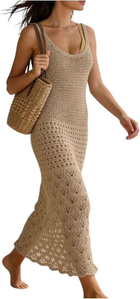 GORGLITTER Women's Crochet Maxi Dress Sleeveless Knit Bodycon Vacation Summer Beach Sundress | Amazon (CA)