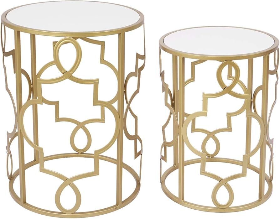 Gold&White Round Nesting Side End Tables Set of 2 in Wooden Top, Assemble Already, Small Coffee T... | Amazon (US)