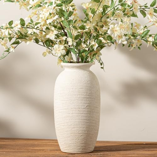 Ceramic Flower Vase, 12.5" Large Rustic Farmhouse Vases Home Decor Tall Pottery Decorative Pampas Vase for Table Living Room Entryway Mantel Bookshelf Bedroom Bathroom Kitchen-White | Amazon (US)