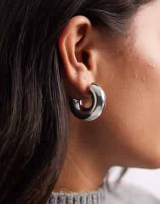 Pieces chunky hoop earrings in silver tone | ASOS | ASOS (Global)
