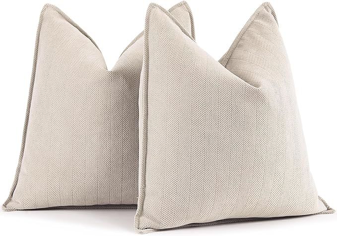 ZWJD Beige Pillow Covers 18x18 Set of 2 Chenille Pillow Covers with Elegant Design Soft and Luxur... | Amazon (US)