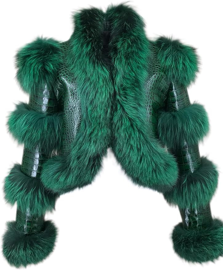 LVCOMEFF Women Sheep Leather Cropped Jacket Bolero Top Coat Motorcycle Jacket With Fox Fur Layer ... | Amazon (US)