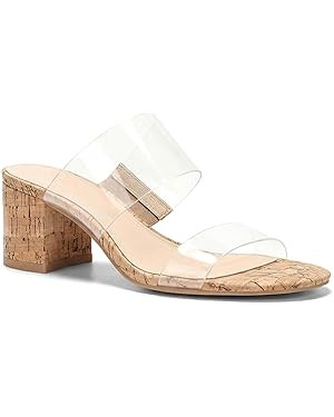 Coutgo Women's Clear Heeled Sandals Transparent Two Strap Chunky Block Heels Mules Open Toe Slip ... | Amazon (US)