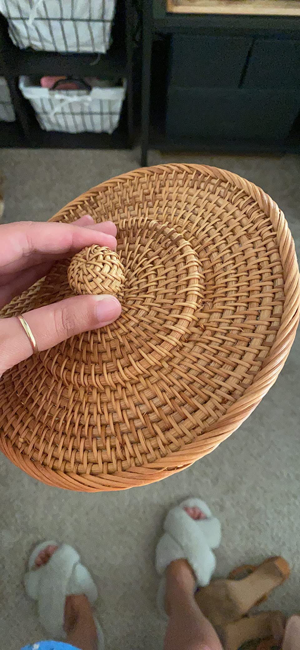 Round Rattan Boxes with Lid Hand-Woven Multi-Purpose Wicker Tray 8.6Inch Picnic Food Bread Table ... | Amazon (US)