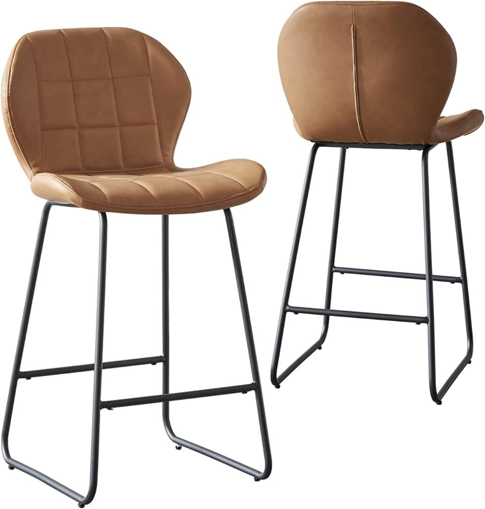 HIPIHOM Bar Stools Set of 2 Modern PU Leather Bar Height Stool Chairs with Back and Footrest for ... | Amazon (US)