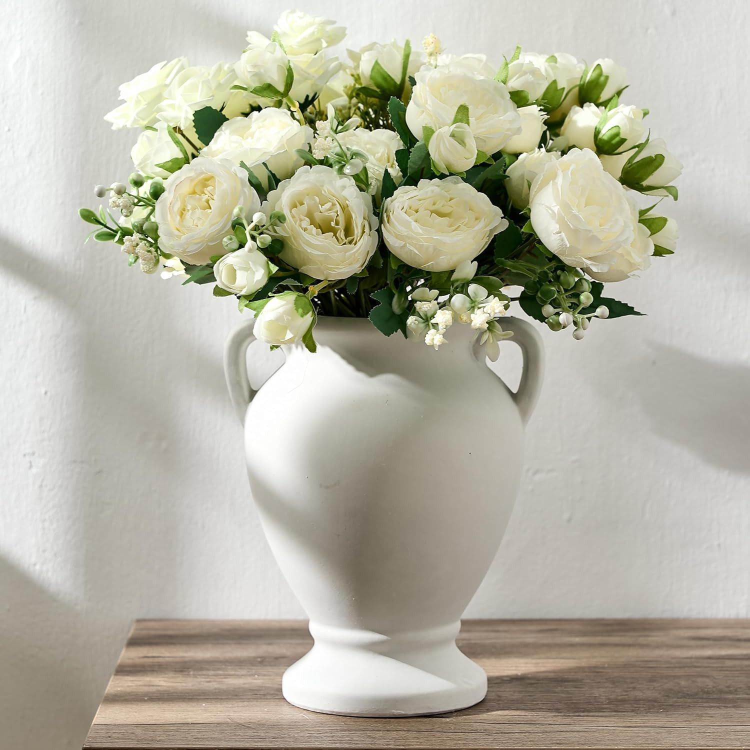 Ceramic Rustic Flower Vase with Handles, 8.46 Inch Tall Vintage Pottery Home Decor, Farmhouse Ter... | Amazon (US)