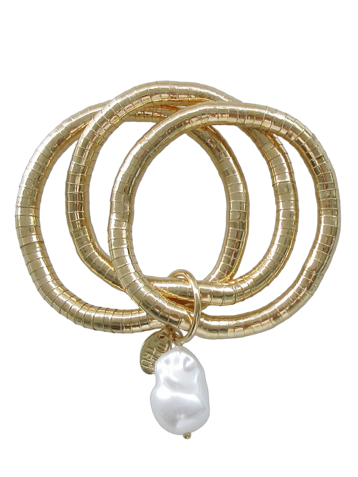 Time And Tru Women's Baroque Pearl Drop Gold Stretchy Bracelet Set | Walmart (US)