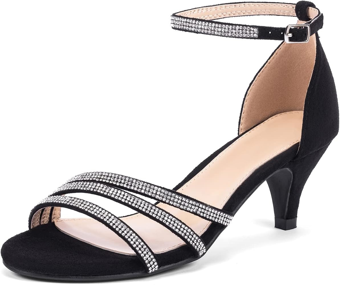 Frank Mully Women's Sparkly Low Kitten Heel Open Toe Sandals Ankle Strap Glitter Bridal Wedding D... | Amazon (US)