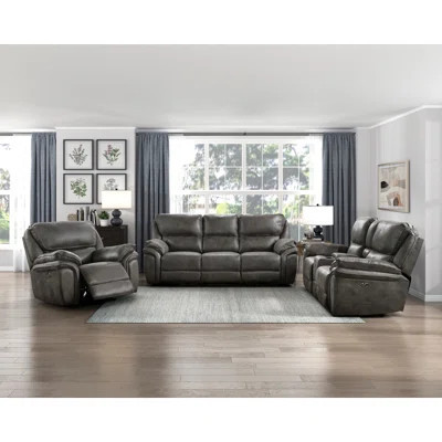 Plush Sofa Set 3Pc Power Reclining Sofa Loveseat Chair Microfiber Upholstery USB Port Solid Wood Frame Furniture | Wayfair North America