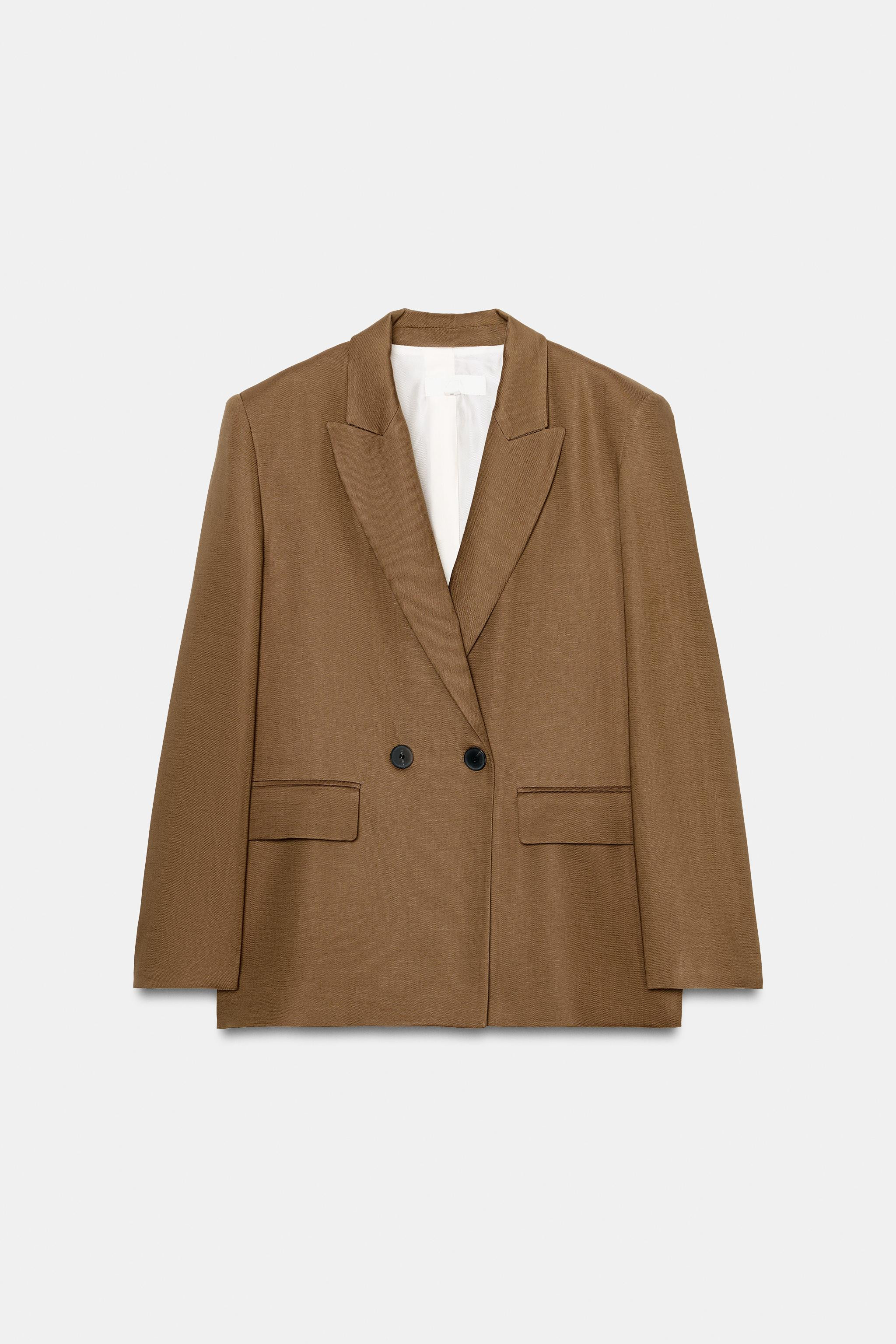 LINEN BLEND DOUBLE BREASTED BLAZER WITH ROLLED-UP SLEEVES | Zara US