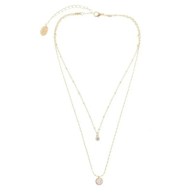 Time and Tru Layered Gold Tone Necklace for Women, Delicate Gold Chains with Small CZ Pendants | Walmart (US)