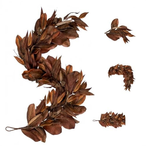 Brown Magnolia Leaf Garland, Artificial Magnolia Garland with Pinecones, Rustic Fall Leaf for Fireplace Mantel, Christmas, and Thanksgiving Decorations (A1) | Amazon (US)
