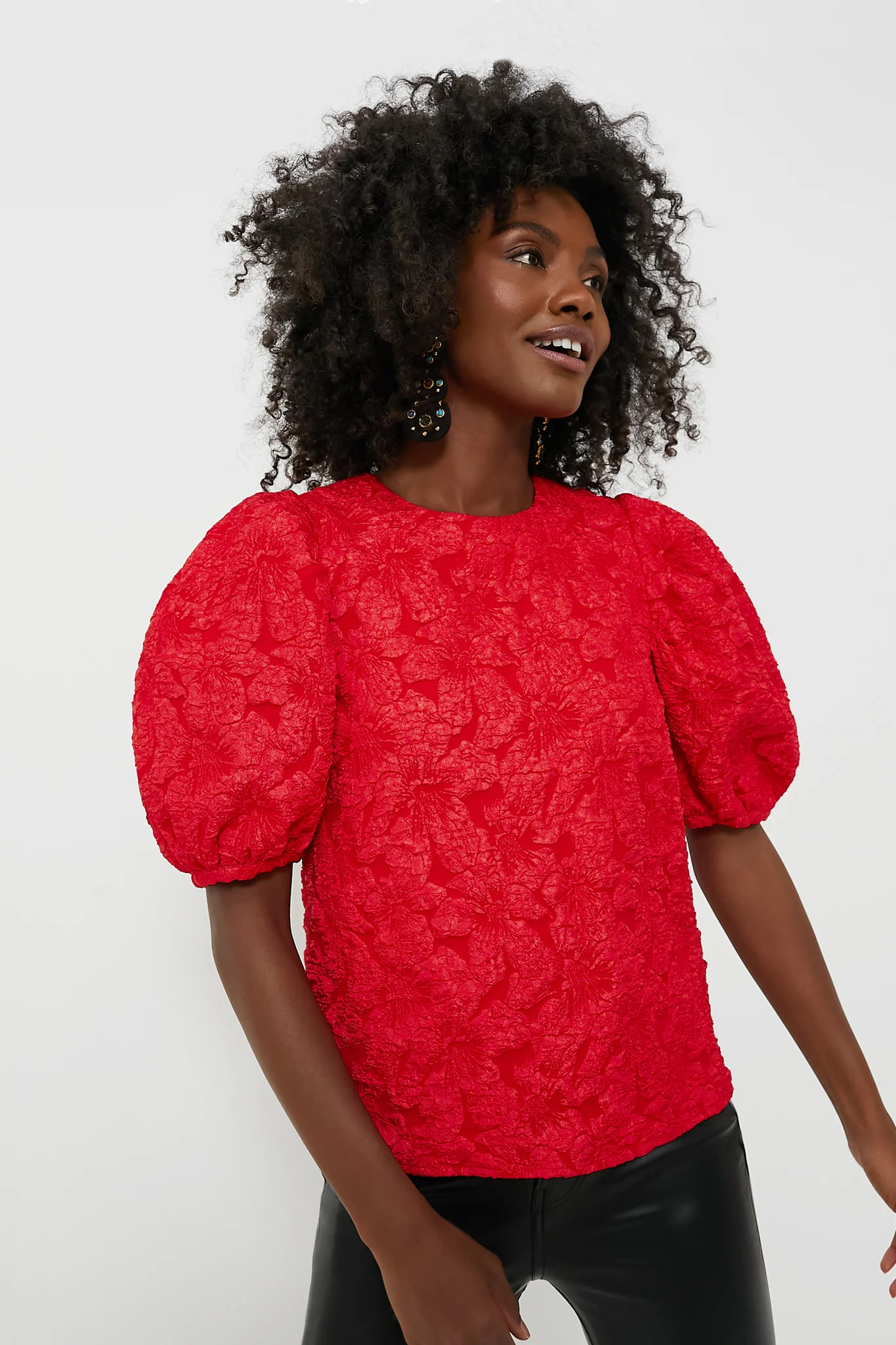 Red Jacquard Noelle Blouse | Tuckernuck (US)