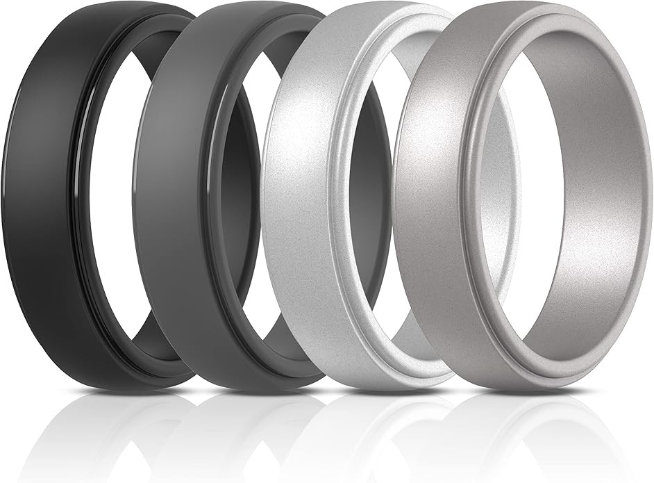 ThunderFit Silicone Rings for Men, Stepped Edge Rubber Wedding Bands - 1/4 Variety Multipack | Amazon (US)