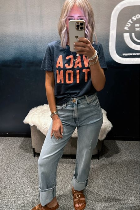 Jeans are in a 00 and I would say that’s TTS for Kut.  They are an oversized loose fit, so I’d go with your smaller size
On sale through 3/10
Under $100
Graphic tee in my true size
Vacation outfitt

#LTKfindsunder100 #LTKsalealert #LTKstyletip