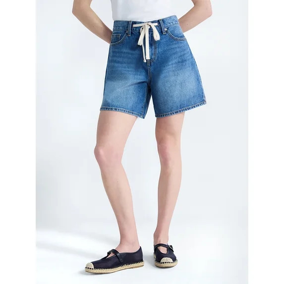 Free Assembly Women's Denim Shorts with Twill Tie, 6" Inseam, Sizes 0-18 | Walmart (US)