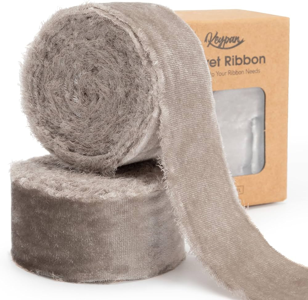 Cappuccino Velvet Ribbon 1-1/2 Inch x 6 Yd Handmade Frayed Vintage Ribbons for Christmas Tree Hom... | Amazon (US)