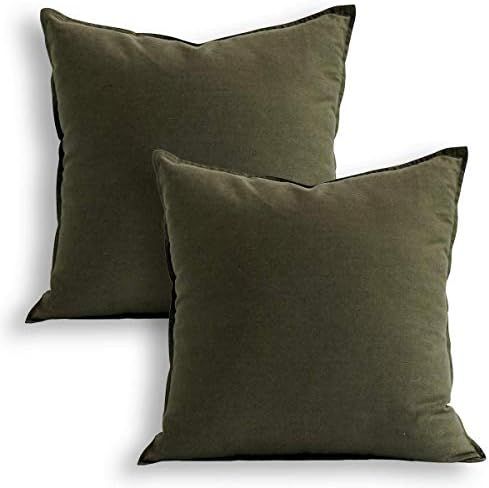 18"x18" Solid Cotton Linen Decoration Green Throw Pillow Case with Zipper Euro Sham Cushion Case Coo | Amazon (US)