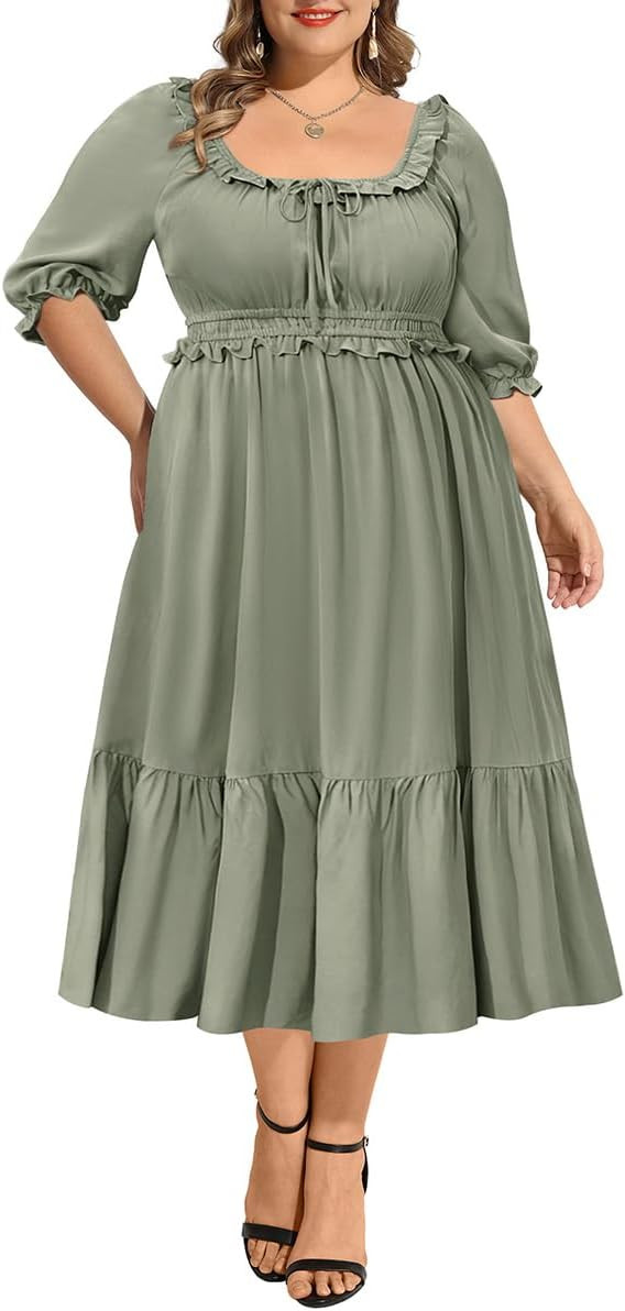 RITERA Plus Size Summer Dresses for Curvy Women A-Line Flowy Maxi Dress Short Sleeve Casual Dresses Beach Easter Dress | Amazon (US)