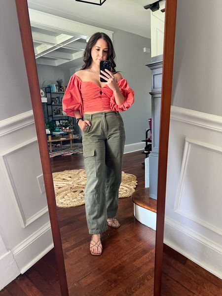 Pop of color with these green cargo pants.

Lace up sandals. Off the shoulder top. Casual style. Fall outfit.

#LTKFind #LTKSeasonal #LTKstyletip