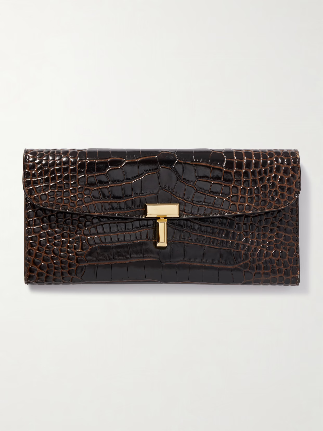 TOTEME - T-lock Croc-effect Leather Wallet - Dark brown | NET-A-PORTER (UK & EU)