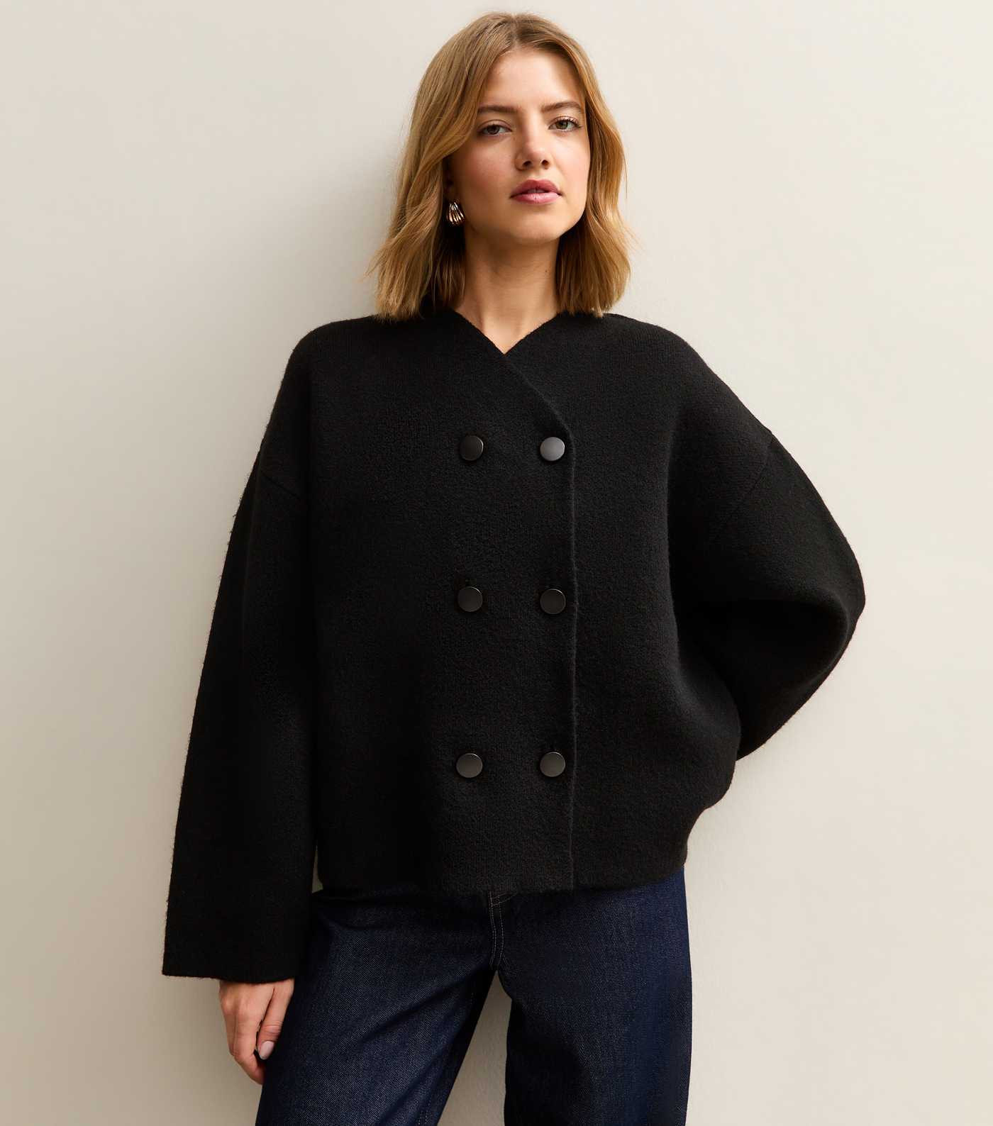 Black Double Breasted Button Front Cardigan | New Look | New Look (UK)