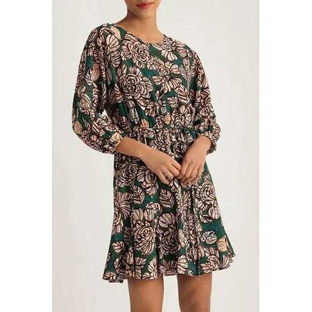 Donna Morgan Crew Neck Long Sleeve Tie Waist Floral Print Keyhole Back Polyester Dress-KELLY GREEN / 0 | Walmart (US)