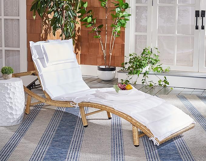 Safavieh Outdoor Collection Colley Natural/White Cushion Adjustable Recliner Chaise Sun Lounger | Amazon (US)