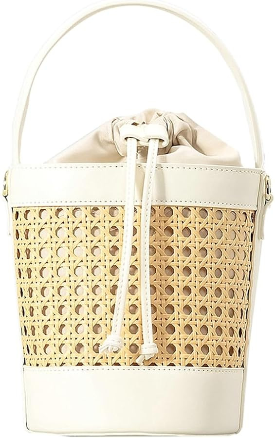 Women's Straw Handbag Bucket Tote Bag Summer Beach Shoulder Crossbody Bags Rattan Woven Handbag T... | Amazon (US)