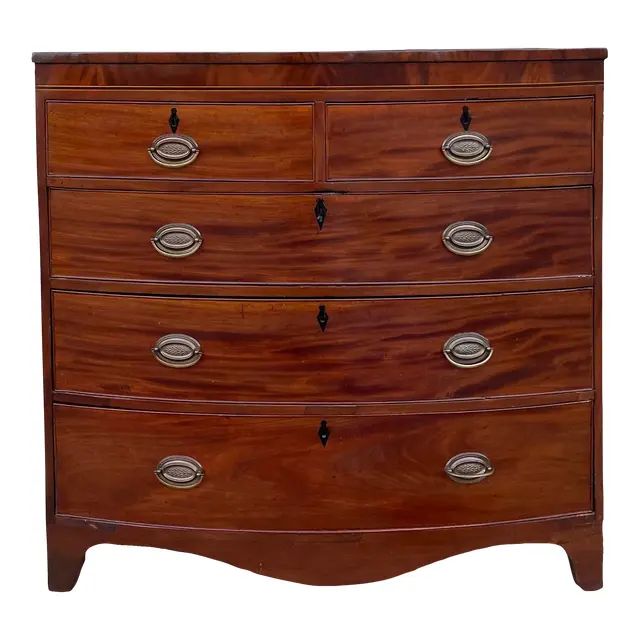 English George II Mahogany Bow Front Chest of Drawers, C.1790 | Chairish