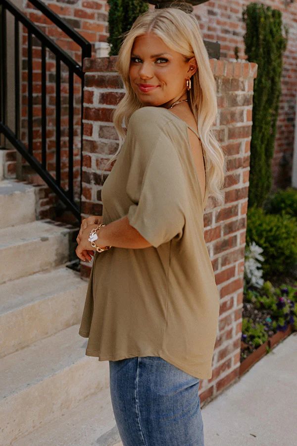 Tree Lined Drive Shift Top In Martini Olive Curves | Impressions Online Boutique